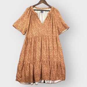 Democracy Sundress‎ Women L Brown Tiered Flowy House Dress S94